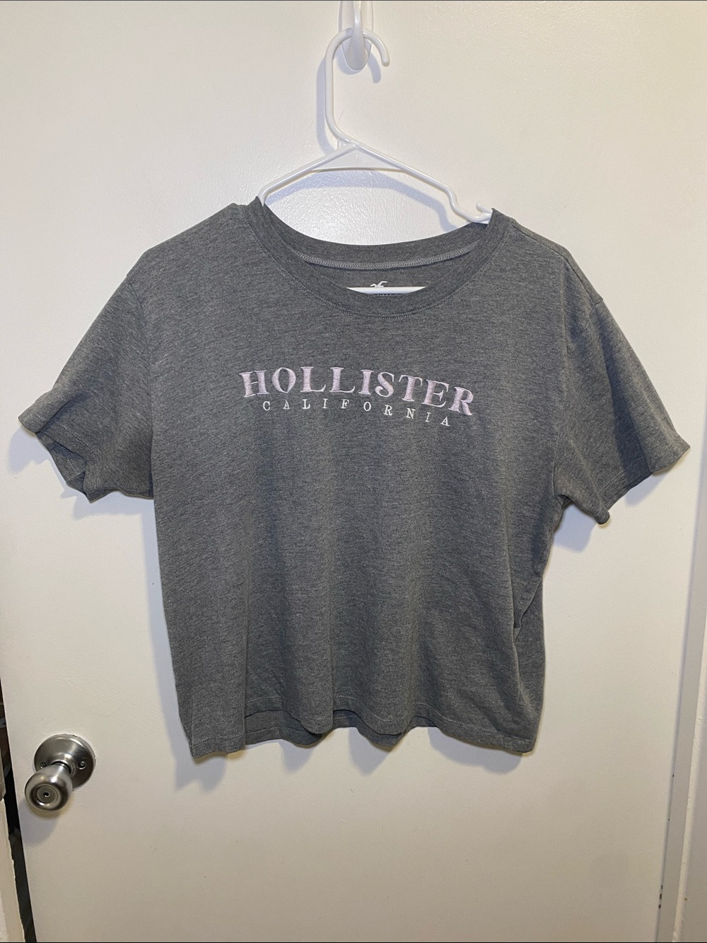Hollister Gray Tee with Pale Pink Logo